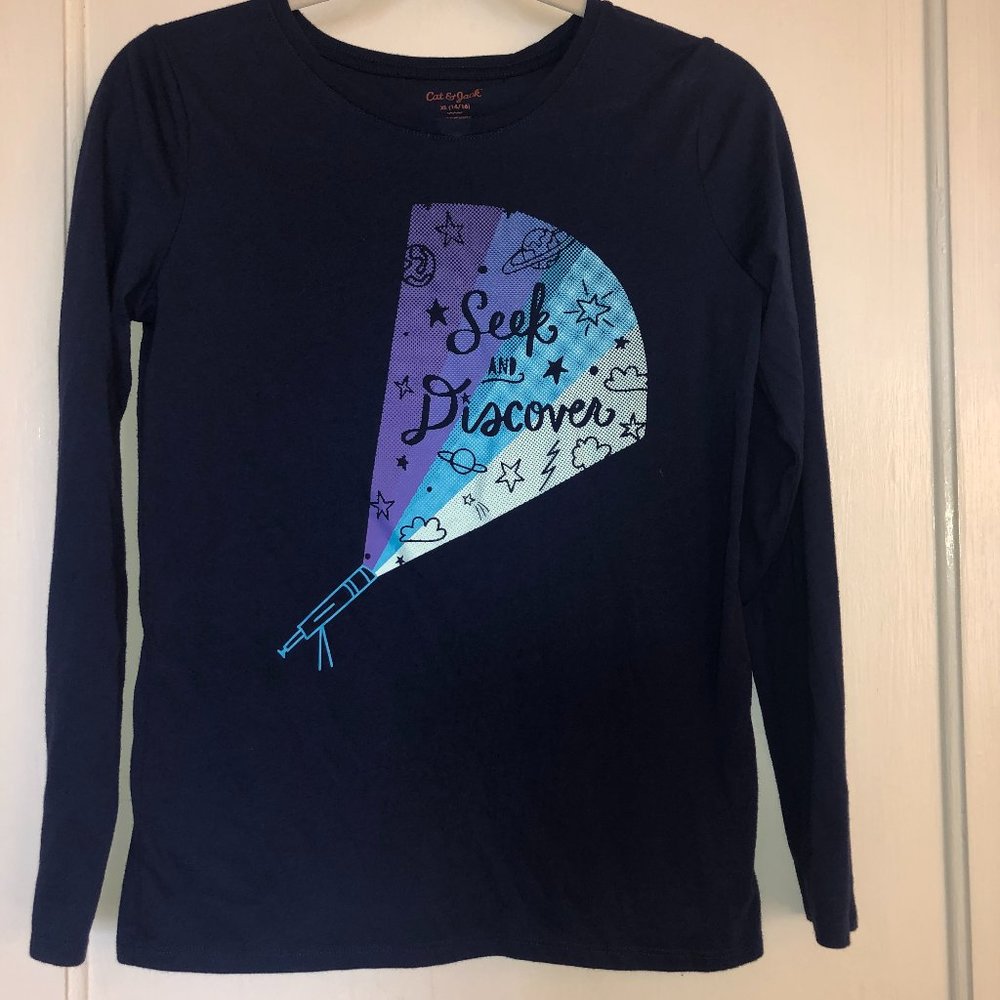 Navy Blue Size XL Inspirational LS Girls Tee